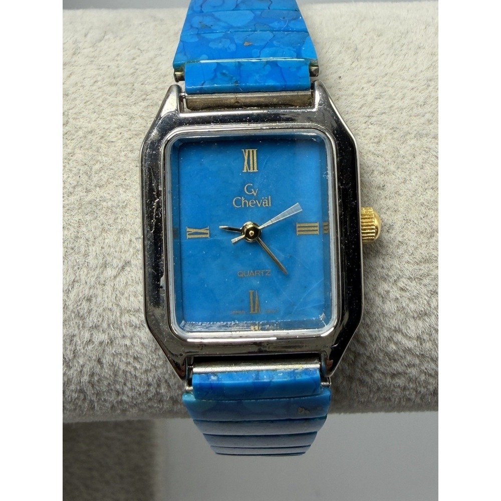 Cheval New Battery Blue Stone Ladies Watch 20MM 6" Stainless Stretch Band